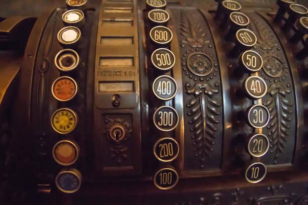 Detail of old vintage cash register machine