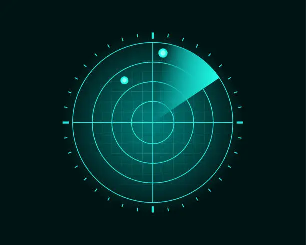 Vector illustration of Blue Radar Screen Scanning Surrounding And Incoming Aerial Traffic