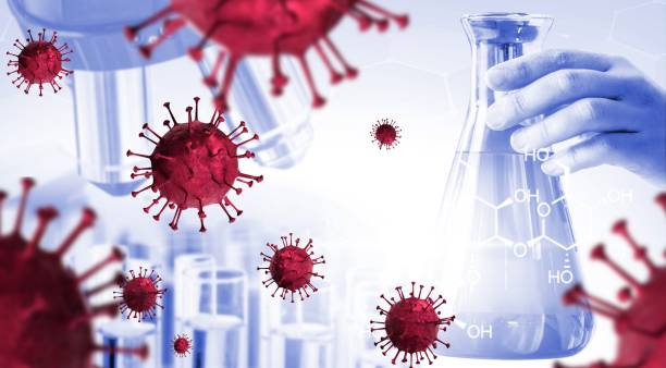 coronavirus covid-19 medical test vaccine research and development concept. - microscope science healthcare and medicine isolated imagens e fotografias de stock