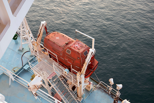 Lifeboat of the big crude oil tanker ship.