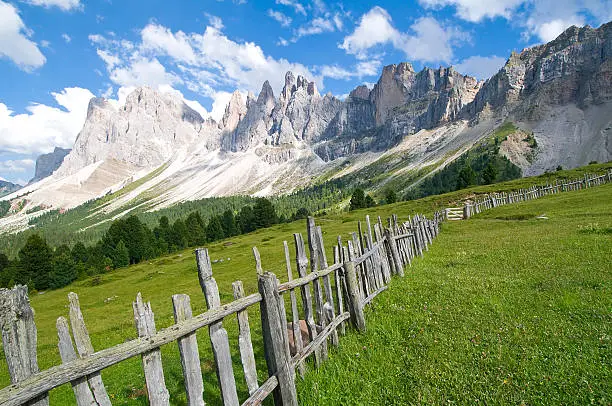 The rocks from the Geisler group (Gruppo delle Odle) in the Dolomites. (UNESCO - world nature heritage in South Tyrol, Italy)