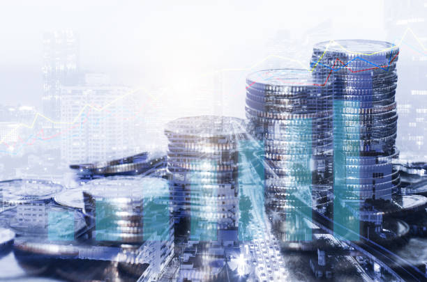 istock double exposure many coins stack with growth graph and chart and city background. business financial banking and money saving concept. 1219569408