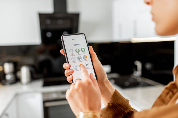 istock Controlling kitchen appliances with a smart phone 1219569832