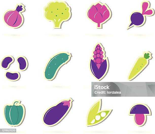 Ilustración de Iconos Retro Estilizado De Verduras Aislado En Blancorosa Verde y más Vectores Libres de Derechos de Agricultura