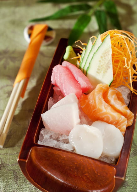 istock Japanese sashimi sushi set on wooden dish 1219572412