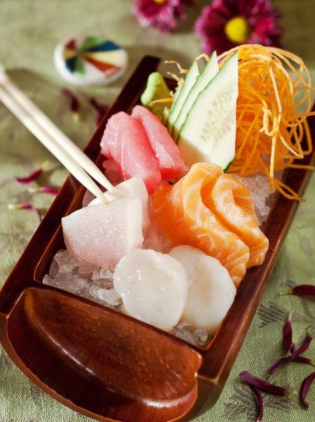 istock Japanese sashimi sushi set on wooden dish 1219572766