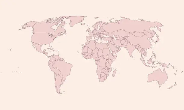 Vector illustration of Vintage world map pink shade background vector