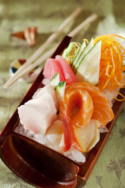 istock Japanese sashimi sushi set on wooden dish 1219573759
