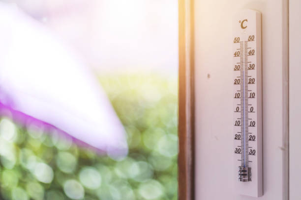 istock Heatwave: Thermometer in summer on a blurry background, heat 1219573934