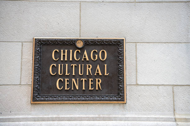 signe extérieur pour le centre culturel de chicago. - music loop photos et images de collection