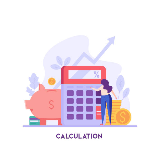 Woman counts on a calculator. Financial administration. Concept of financial management, optimization, duty, financial accounting. Vector illustration in flat design for UI, banner, mobile app Woman counts on a calculator. Financial administration. Concept of financial management, optimization, duty, financial accounting. Vector illustration in flat design for UI, banner, mobile app calculator stock illustrations