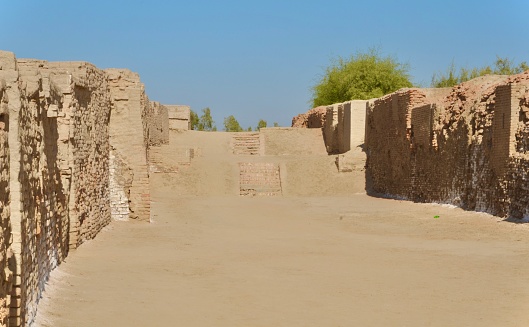 Mohenjo-daro, also spelled Mohenjodaro or Moenjodaro, group of mounds and ruins on the right bank of the Indus River, northern Sindh province, southern Pakistan. It lies on the flat alluvial plain of the Indus, about 50 miles (80 km) southwest of Sukkur near Larkana city. The site contains the remnants of one of two main centres of the ancient Indus civilization (c. 2500–1700 BCE), the other one being Harappa, some 400 miles (640 km) to the northwest in Pakistan’s Punjab province.