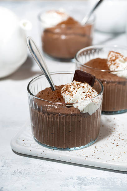 istock sweet chocolate mousse with whipped cream, vertical 1219579003