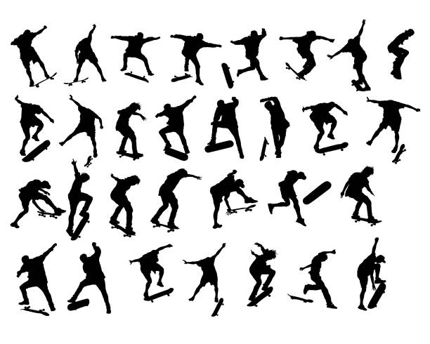 ilustrações de stock, clip art, desenhos animados e ícones de athlete on skateboard - skateboarding skateboard silhouette teenager