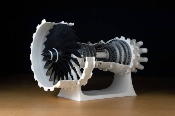 3d printed jet engine scale model. High bypass aircraft turbofan 3d printed jet engine scale model. High bypass aircraft turbofan plastic replica. 3d printing photos stock pictures, royalty-free photos & images