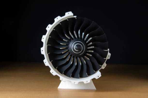 istock 3d printed jet engine scale model. High bypass aircraft turbofan 1219583135