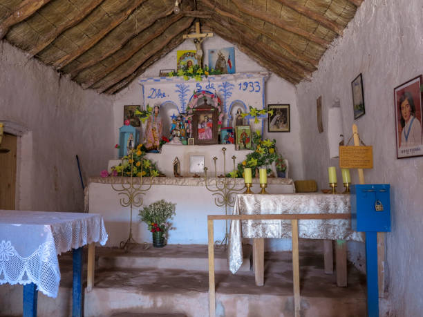 San Pedro de Atcama, Chile - jan 22, 2014  - interior view of little church in San Pedro de Atacama, Chile