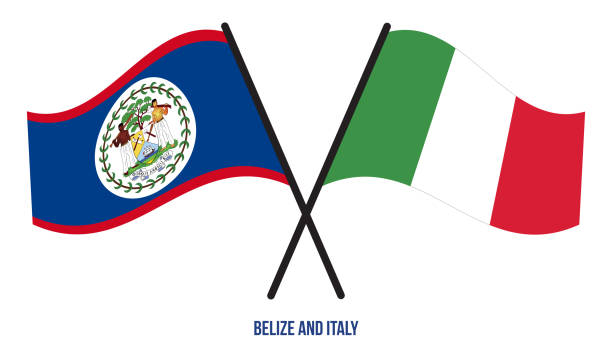 ilustrações, clipart, desenhos animados e ícones de bandeiras de belize e itália cruzadas e acenando estilo plano. proporção oficial. cores corretas - flag of belize