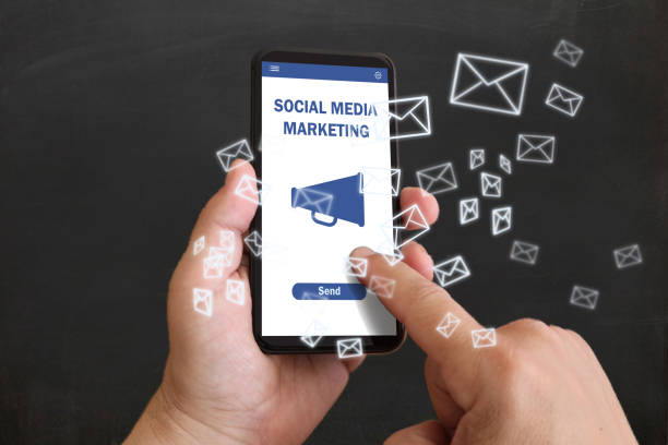 istock Social media marketing network communication mobile phone app 1219589824