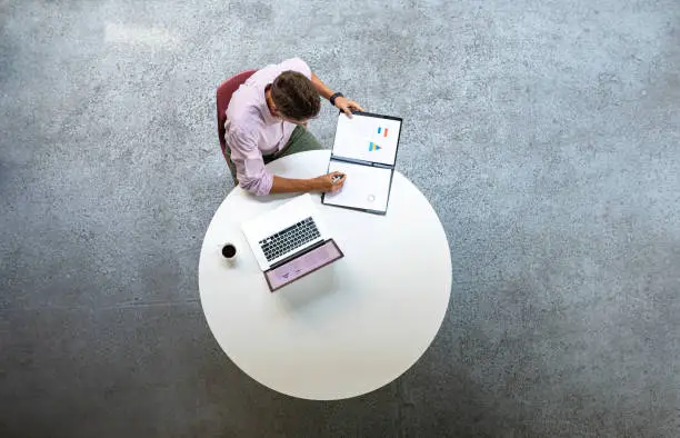 Photo of Overhead Photo of Businessman Working at a Round Table