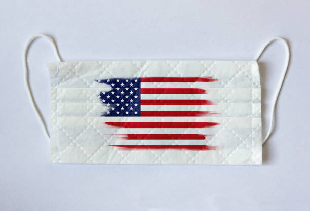 istock Protective mask with USA flag 1219592469