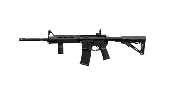 istock Modern automatic rifle isolated on white background. Weapons for police, special forces and the army. Automatic carbine with mechanical sights. Assault rifle on white back. 1219594059