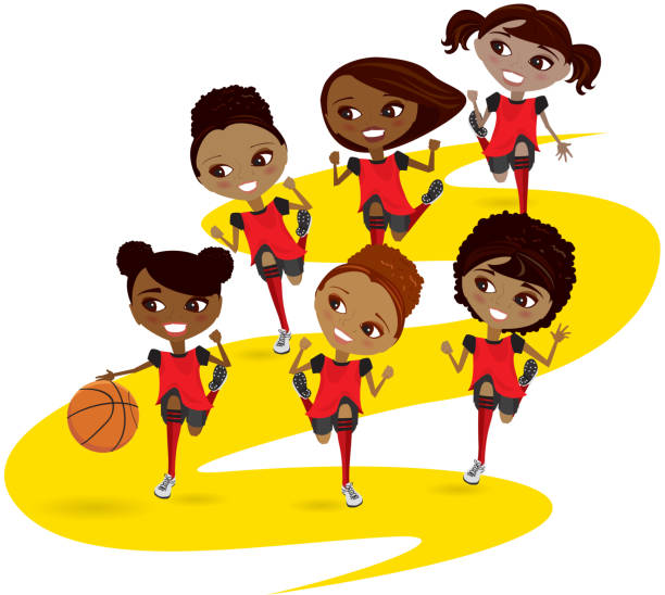 Girl Basketball Players, African Americans vector art illustration