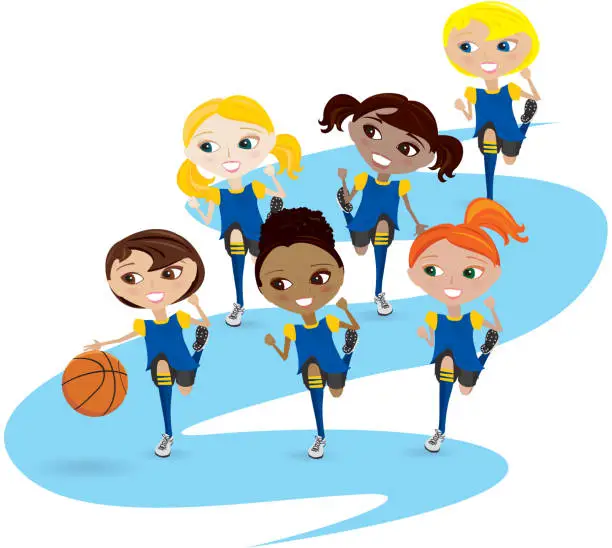 Vector illustration of Girls Playing Basketbal