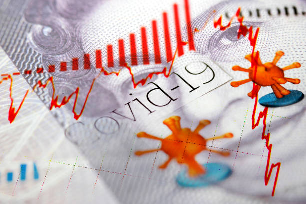 Pound Sterling banknote and Covid-19 newspaper headlines