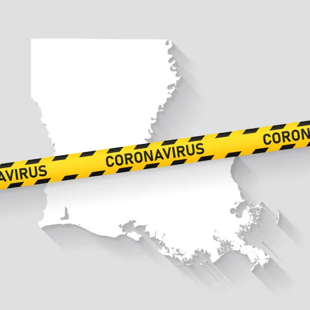 Vector illustration of Louisiana map with Coronavirus caution tape. Covid-19 outbreak