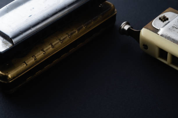 istock musical instruments old diatonic and chromatic labial are next to a dark background. Horizontal. copy space down 1219595801