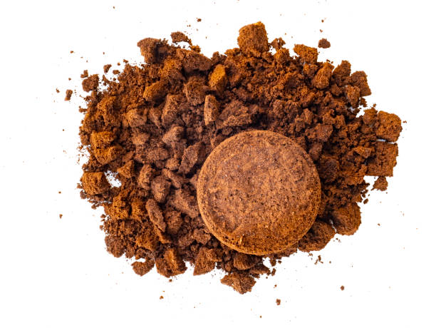 Used coffee powder. Coffee grounds. Waste from the coffee machine. stock photo