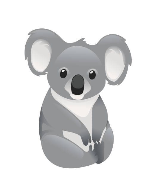 ilustrações, clipart, desenhos animados e ícones de bonito urso coala cinza sentar no chão e olhando para a frente deixa desenho animal desenho ilustração vetorial plana isolado em fundo branco - koala bear animals in the wild perching