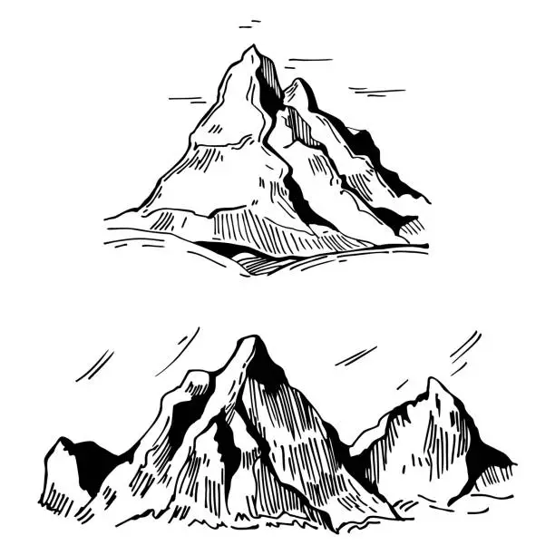 Vector illustration of Hand drawn mountains. Vector illustration.