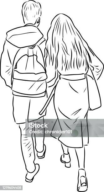 Ilustración de Dibujo De Esquema De Pareja De Jóvenes Ciudadanos Caminando Por La Calle y más Vectores Libres de Derechos de Andar - iStock Ilustración de Dibujo De Esquema De Pareja De Jóvenes Ciudadanos Caminando Por La Calle y más Vectores Libres de Derechos de Andar - iStock