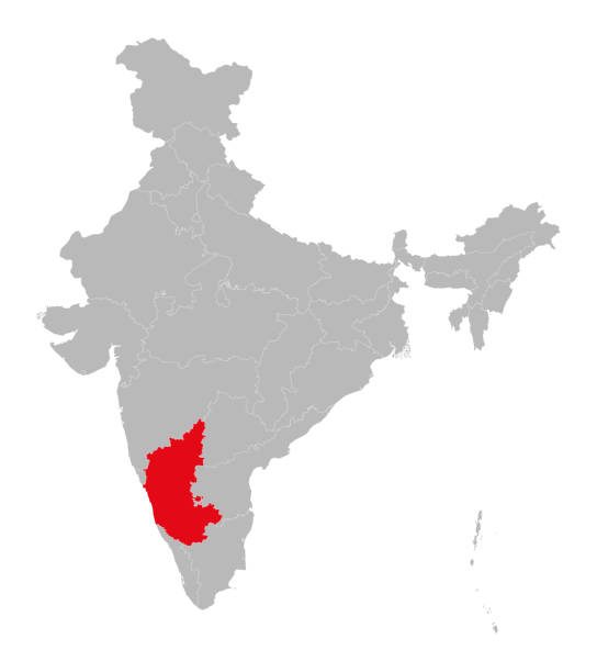 ilustraciones, imágenes clip art, dibujos animados e iconos de stock de karnataka resalta el color rojo en la ilustración vectorial del mapa de la india. fondo gris claro. - map usa election cartography
