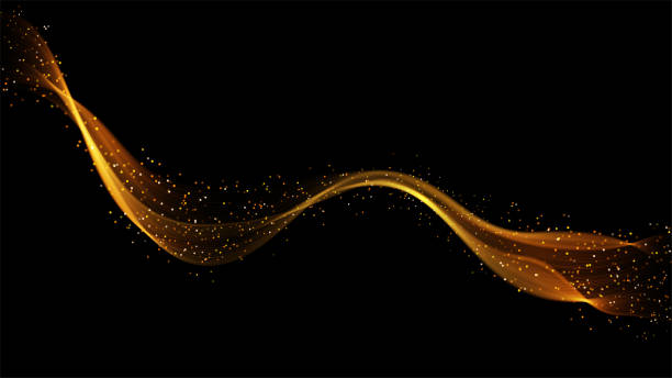 istock Abstract dark background with fire or gold curves. Light line gold swirl effect. Vector glitter light fire flare with sparkling particles on black background. Magic sparkle swirl magic effect. 1219605705