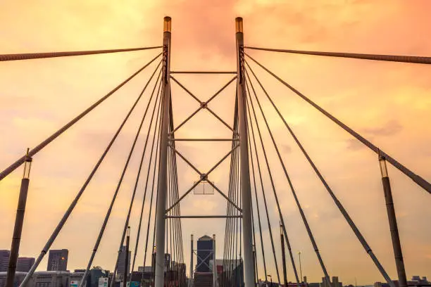 This pic shows Nelson Mandela Bridge at sunset in  Johannesburg South Africa. The pic is taken at sunset and in march 2019.