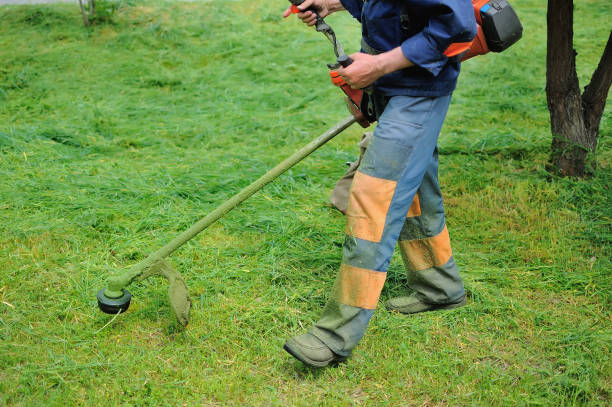 istock man in a uniform of the general worker works at a lawn. 1219608367