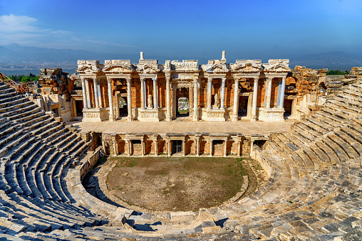 Antique theater Greco-Roman amphitheater Hierapolis, Pamukkale, Turkey