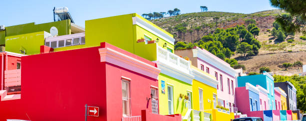 Bo-Kaap Malay Quarter, Cape Town This pic shows Brightly colored houses in Bo-Kaap neighborhood, Cape Town. The pic is taken in march 2019 and in day time in cape town. malay quarter photos stock pictures, royalty-free photos & images