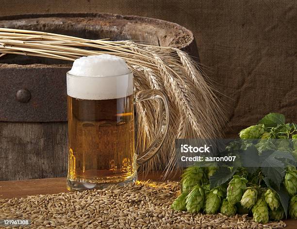 Beer With Hopscone And Barley Stock Photo - Download Image Now - Pilsner, Alcohol - Drink, Barley