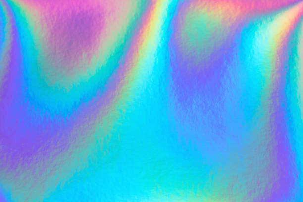retro holographic foil colorful futuristic gradient background - holographic texture imagens e fotografias de stock