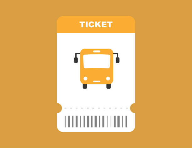 ilustraciones, imágenes clip art, dibujos animados e iconos de stock de billete de autobús de diseño amarillo plano con código de barras. tarjeta de pase para el transporte automático. trip en autobús cupón aislado. vector eps 10 - bus coach bus tour bus isolated