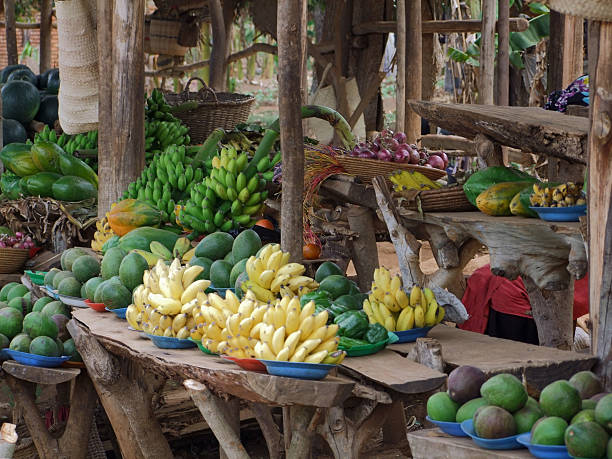Uganda, Africa market with  fruits and vegetables stock photo