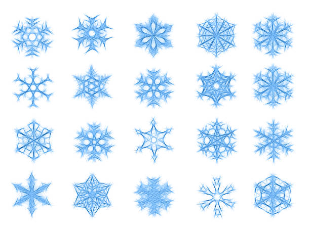Cтоковое фото Набор из 20 синий снежинок в эскиз стиль