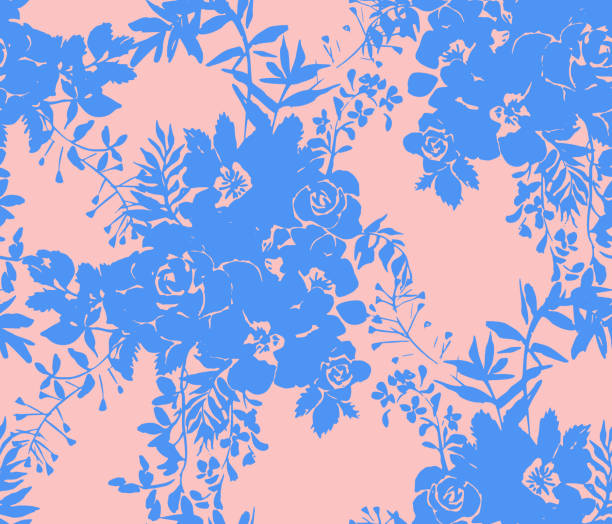 bezszwowy wzór wykonany z róż sylwetki - flower backgrounds floral pattern dirty stock illustrations