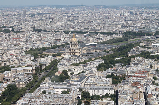 Great panoramic view from Montparnasse Tower (15th arrondissement) - Les Invalides, Triumphal Arch, Holy Trinity Cathedral and the Russian Orthodox Spiritual and Cultural Center, Alexander III Bridge, Grand Palais and Rodin Museum - Paris/ France