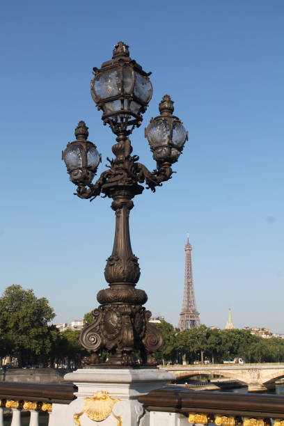 istock Street lights on Alexander III Bridge and Eiffel Tower 1219623882