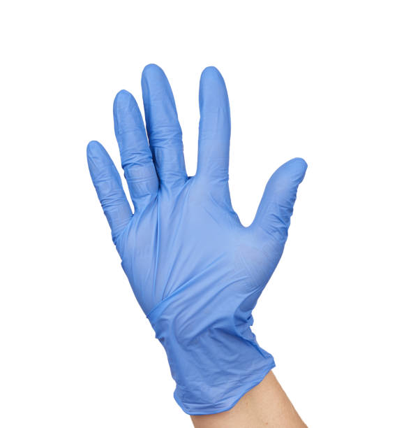 istock blue medical glove is worn on the arm 1219623942